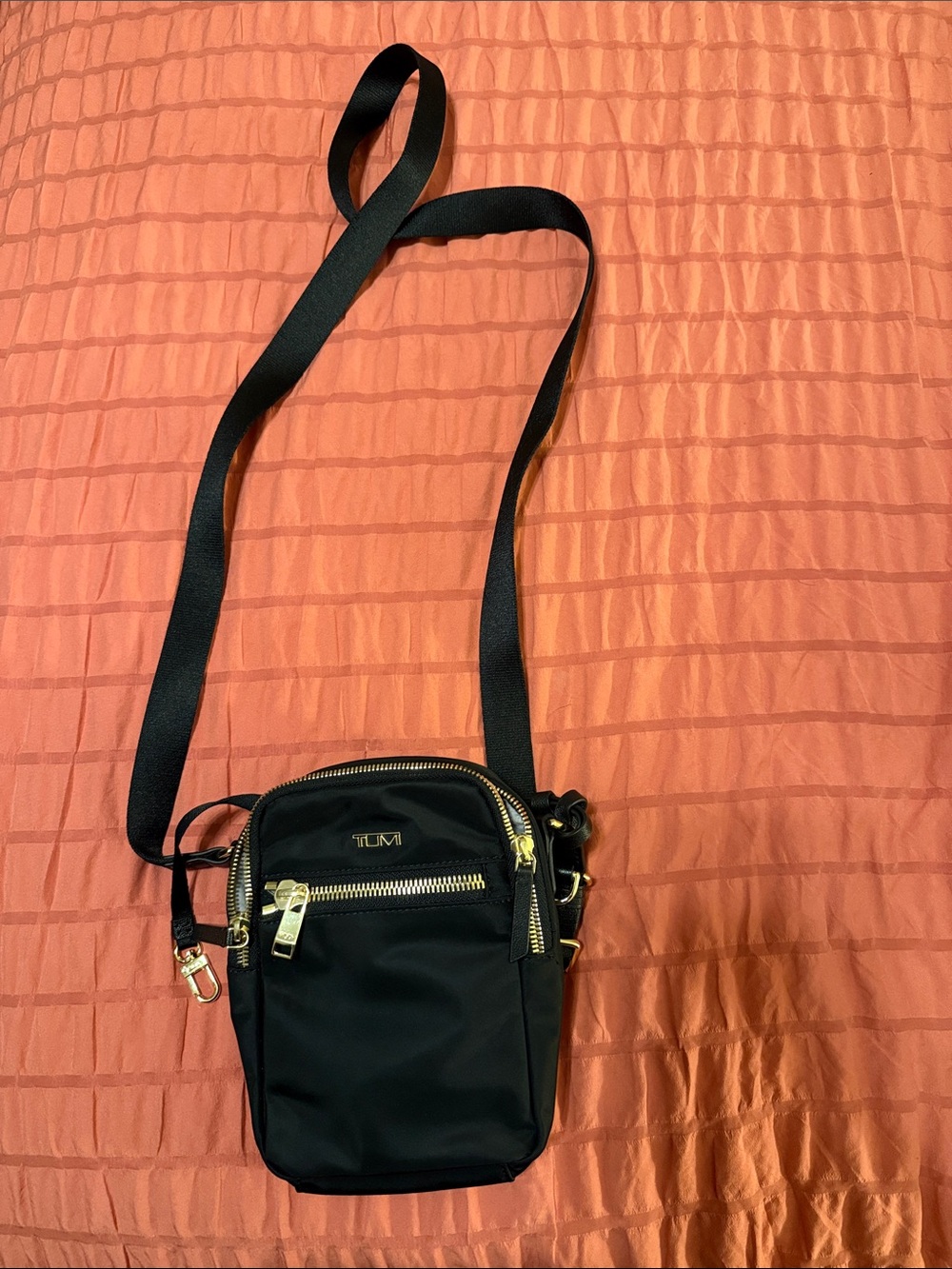 Tumi Persia Black Nylon Crossbody with Gold Hardware